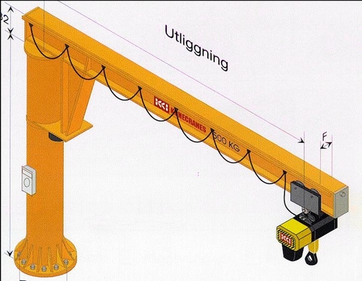 Fixed Column 8m Length Cantilever Arm Jib Crane Free Standing 3.2 Ton