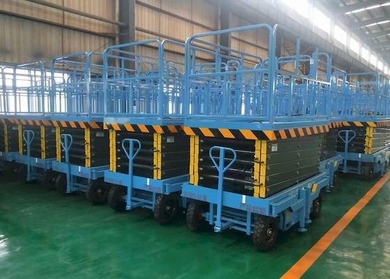 Mobile 14m 450kg Hydraulic Lifting Platform With Level Alarm Balance Valve